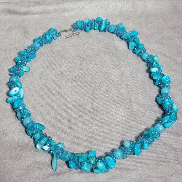 Blue Shell and Multi Gemstone Necklace - Picture 2 of 11